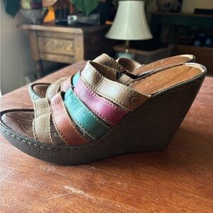 Born Lumi Multi Color Leather Sandal Wedges